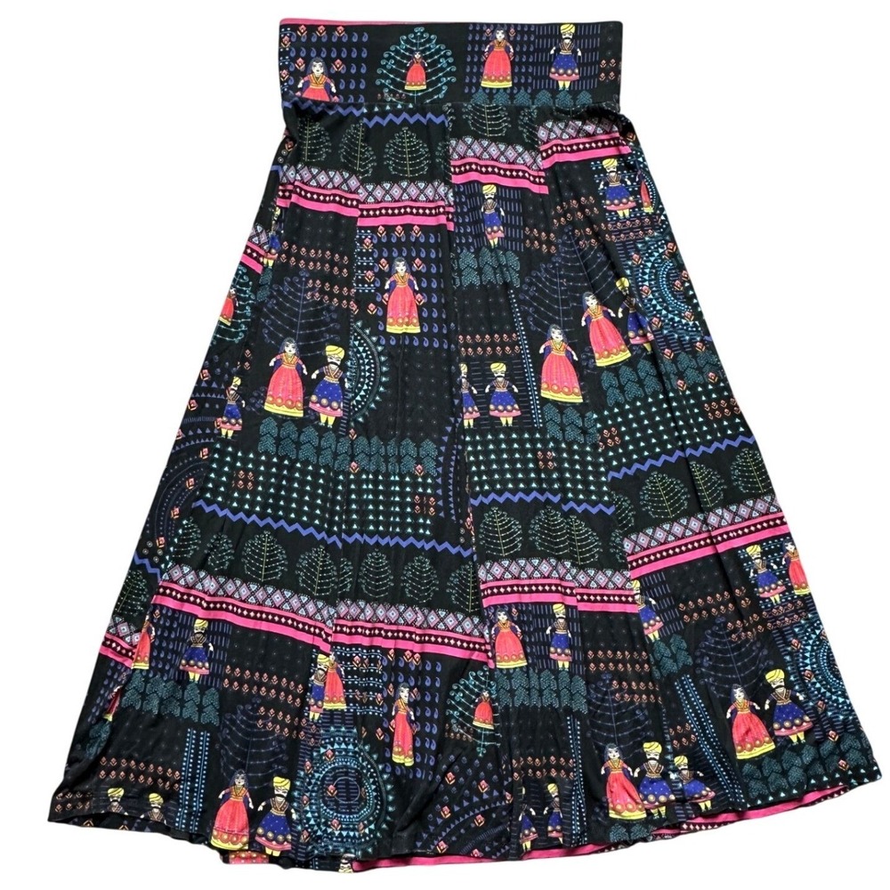 Ateesa Boho Vibrant Ethnic Indian Folk Geometric Print Maxi Skirt Multicolored L